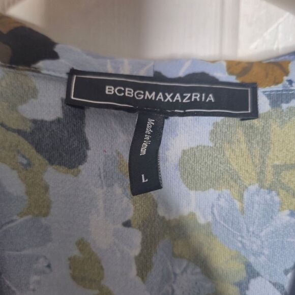 BCBGMaxAzria Blue and Brown Blouse with Tie Front and Sailor Collar Size Large - Picture 4 of 6